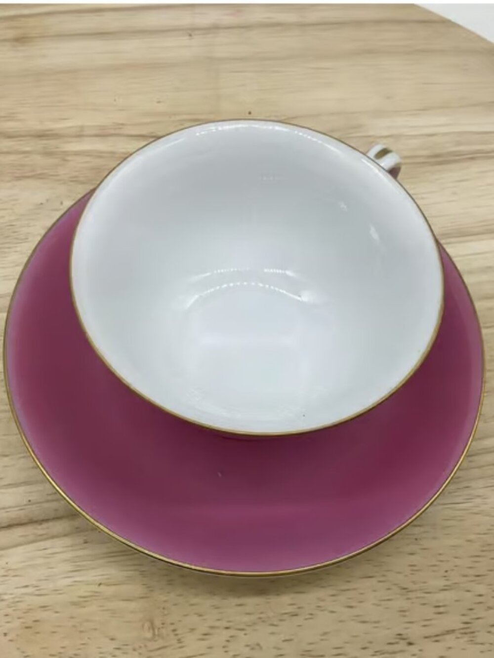 Tea Cup Saucer Set Pink Gold Trim Porcelain